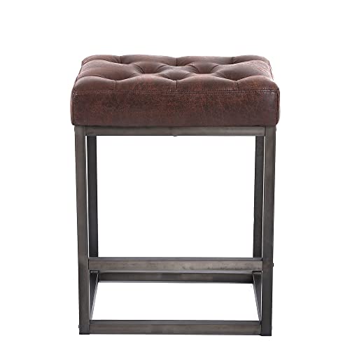Flysky Bar Stools Set Of 2 - Counter Height Stools, Geometric Upholstered 24 Inch Saddle Stool, Backless Pu Leather Kitchen Stools #TOP4