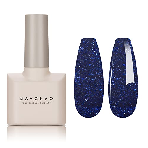 Maychao 15Ml Deep Blue Glitter Gel Nail Polish 1Pc Blue Shimmer Gel Polish Soak Off Uv Led Nail Polish Nail Art Starter Manicure Salon Diy At Home, 0.5 Oz #TOP29