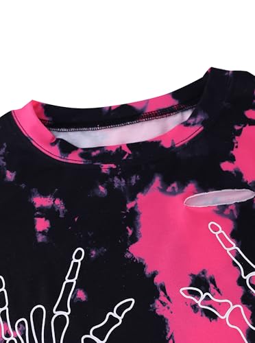 Image of Avanova Women Skull Finger Graphic Distressed Tee Shirt Ripped Short Sleeve Crop Tops