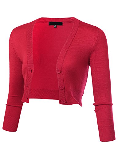 Image of Allsense Women's Cropped Bolero Shrug Cardigan | 3 /4 Sleeve, Button Down, Lightweight Knit Sweater