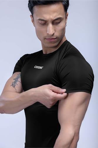 Image of COITONIC Men's Half Sleeve Compression T-Shirt - Athletic Base Layer for Gym, Sports & Fitness Training