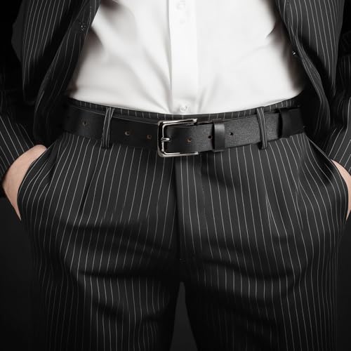Image of maikun Mens Black Leather Belt, Casual Dress Belts For Men, Classic Design Pin Buckle