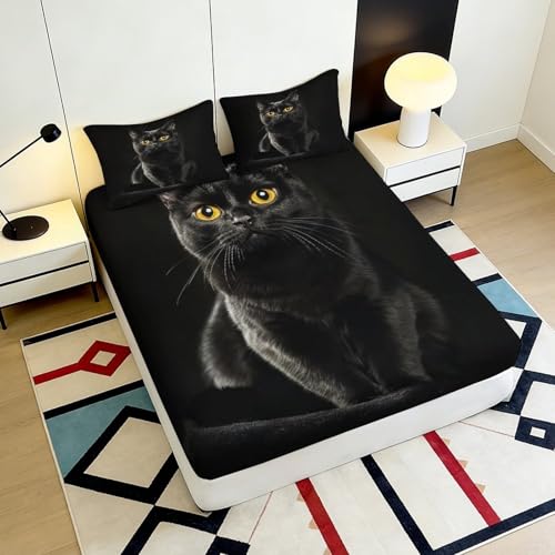 Drap-housse chat noir 90x200 microfibre douce lit enfant - 6