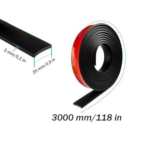 Gummistreifen selbstklebend 25mm(B) x3mm (D) x300cm(L), Neopren Gummimatte Gummiplatte, Vollgummi Gummiprofil, für DIY-Dichtungen, Abdeckung, Bodenbeläge Schutz, Isolation, Anti-Vibration, Anti-Rutsch