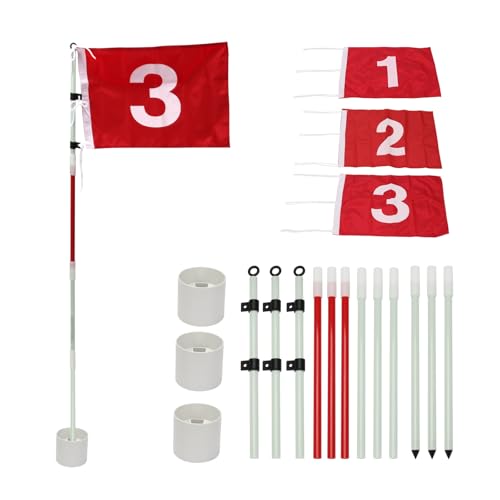 KVMORZE Golf Flagstick 6ft, Golf Nylon Pin Flag ABS Hole Cup Set, Putting Green Flags and Poles Numbered Golf Flags for Driving Range Backyard, Portable 5 Section Design for Golf Practice