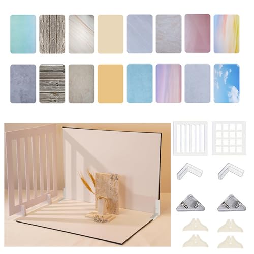 Fotografie Hintergrund Boards Set 42 x 29 cm, 12 Stück Doppelseitiges Hintergrundpapier, 24 Muster für Produkt Lebensmittel Schmuck Kosmetik Requisite