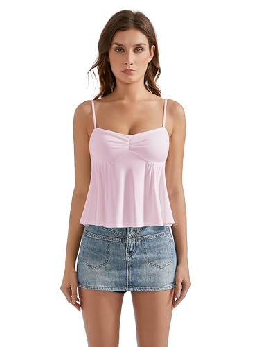 OMKAGI Cute Peplum Camisole Tops for Women Built in Bra Sleeveless Going Out Tank Top3