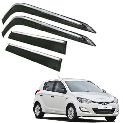 Image of CAR SAAZ Side Door Visors for I20 Magna CVT (2008-2014)(Set of 4Pcs)|Chrome Lined Rain Guards, Polycarbonate, Smoke Finish