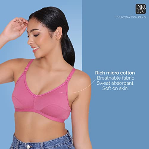Image of INKURV Everyday Bra for Women's and Girls | Non Padded | Non Wired | Full Coverage Bra in Rich Cotton Fabric - Paris | Combo of 2 |