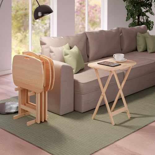 Image of Winsome Lucca Set of 4 Foldable Snack Tables with Storage Rack, Natural