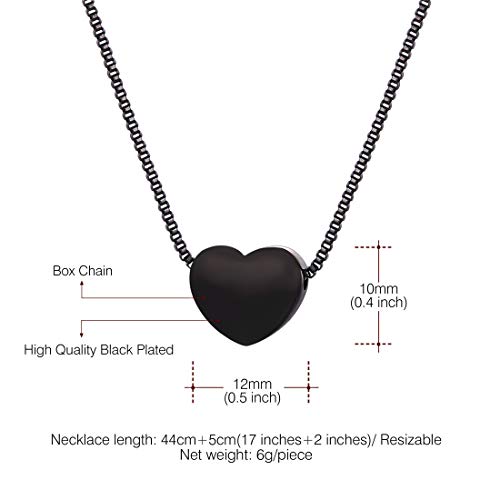 U7 Cute Heart Choker With Black Gun Plated Italian Box Chain Pendant Necklace, 17-19 Inch #TOP4