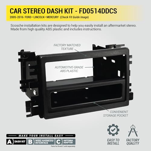 Image of Scosche FD0514DDCS Double DIN Radio Install Dash Kit Compatible with Select 2005-16 Ford, Lincoln or Mercury Vehicles - Complete Car Stereo Installation Kit - See Fit Guide Image to Verify Vehicles
