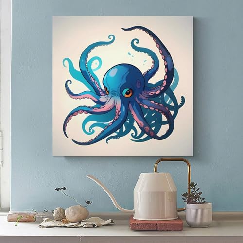 Toile murale abstraite pieuvre bleue violette 70x70cm tableau salon moderne - 3