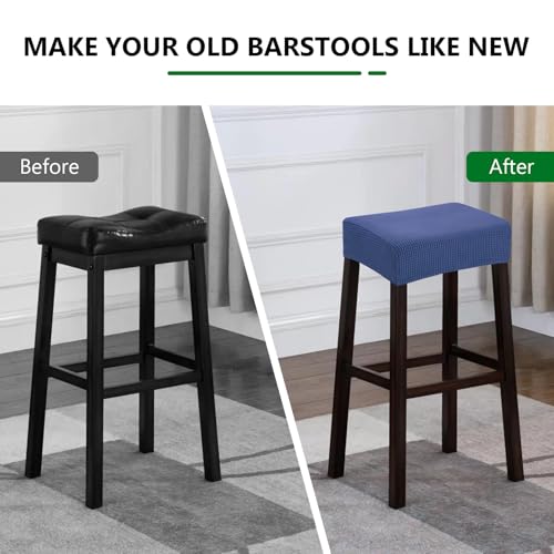 Image of YISUN Stool Covers Rectangle - 2 Pack Stretch Waterproof Saddle Seat Cover Counter Bar Stools Bar Chairs Covers Kitchen Island Chairs Cushion Protector (2, Navy Blue)