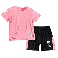 Tilozs Kinder Trainingsanzug Jungen Mädchen Set 2-Teilig Jogginganzug Sommer Schnelltrockend Sportanzug, Rosa, 122-128(Herstellergröße:130)