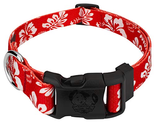 Country Brook Petz - Red Hawaiian Everyday Dog Collar - Made in The U.S.A. - Summer Breeze Collection Featuring Sunny Designs (1 Inch, Medium)