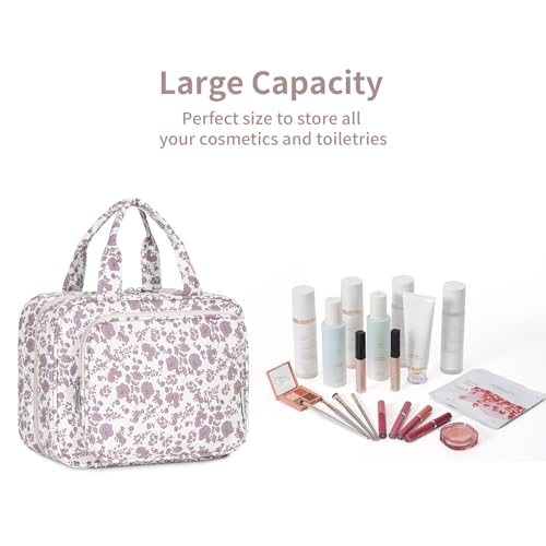 Image of Narwey Large Hanging Toiletry Bag Travel Makeup Bag Cosmetic Organizer for Women and Girls, ZZ-Little Dusty Pink Flower, Medium