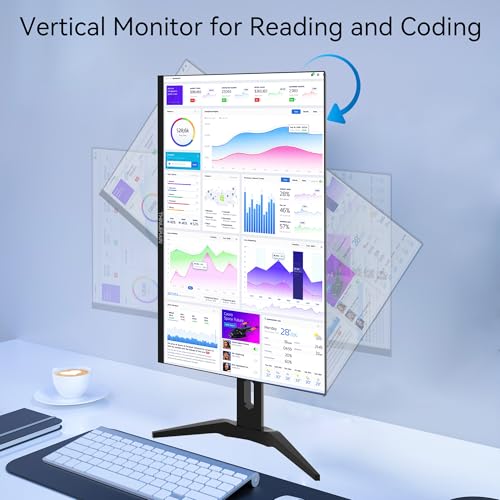 Image of 23.8 inch Computer Monitor 1920x1080 Vertical PC Monitor with HDMI VGA AV BNC USB Ports, Multi-Function Stand, VESA, Display Frameless Build-in Speakers for Office Home
