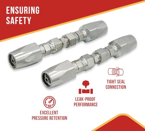 Image of Mytee Products 2Pcs Hydraulic Hose Field Repair Kits 3 /8 inch Steel Female JIC w /Adapter - Reusable Hydraulic Fittings for Wire Hydraulic Hose Compatible w / R2, R16, R17, R19-3 /8 inch Inner Diameter