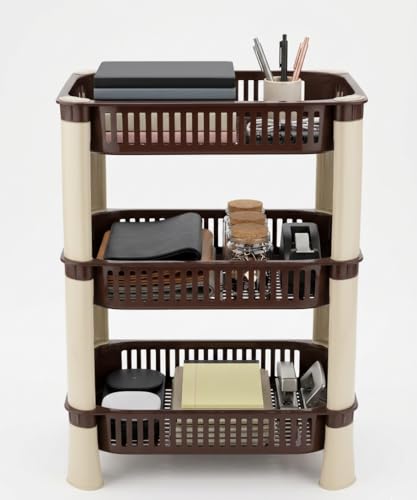 Image of U-Max Multi Tire Kitchen Storage Rack, Plastic Utility Shelf Organiser, Space Saving Storage Solution, Revolving Vegetable Rack (Brown-Regular, 3)