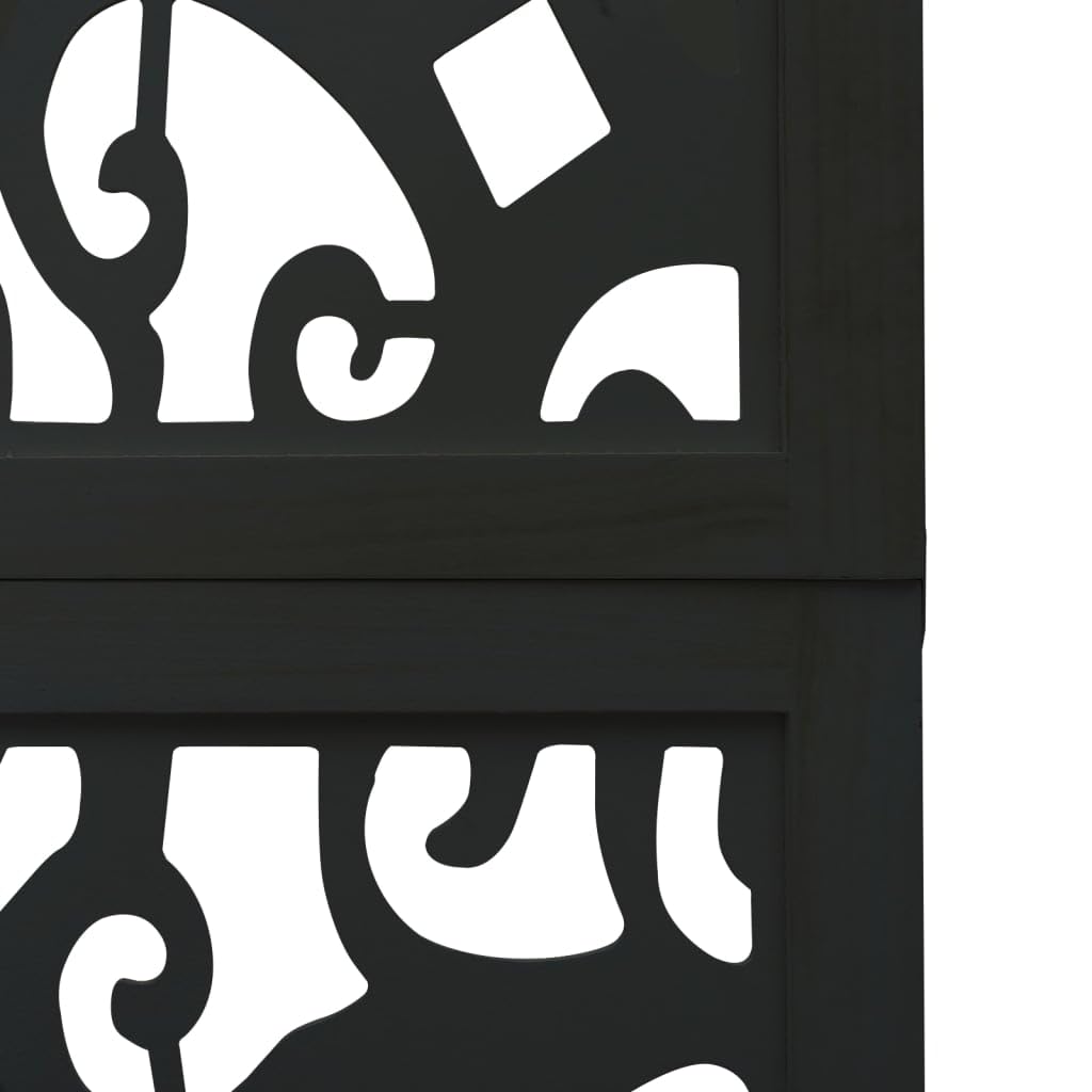 Paravent à 3 panneaux en bois massif de Paulownia - Noir - 105-110 x 200 cm - Brise-vue pliable - Pour chambre à coucher, salon, bureau et balcon - Design moderne avec charnières en métal