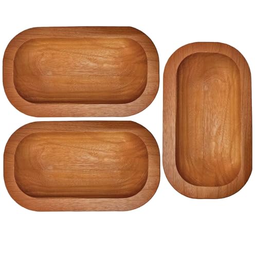 Phinicco 3 Pack 9.7in 20oz Wooden Dough Bowls for Candle Making Rustic Wooden Bowl Lightweight Candle Holder Empty Decorative Bowl (wicks included)