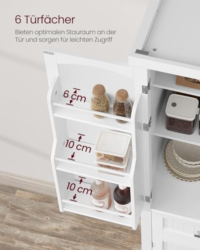 VASAGLE Küchenschrank, Hochschrank Küchenbuffet Vitrinenschrank, Buffetschrank mit Verstellbaren Ablagen, Esszimmerschrank mit Schubladen, für Wohnzimmer Küche, 40 x 76 x 182,1 cm, Weiß BBC561W21