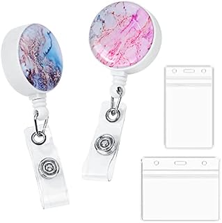 Vicloon Retractable Badge Holder, 2pcs Badge Reel Clips and ID Card Holder, Retractable Keyring Badge Holder Clip for Office Teachers Nurse Student ID Card Key Badge Holder (Pink, Blue)