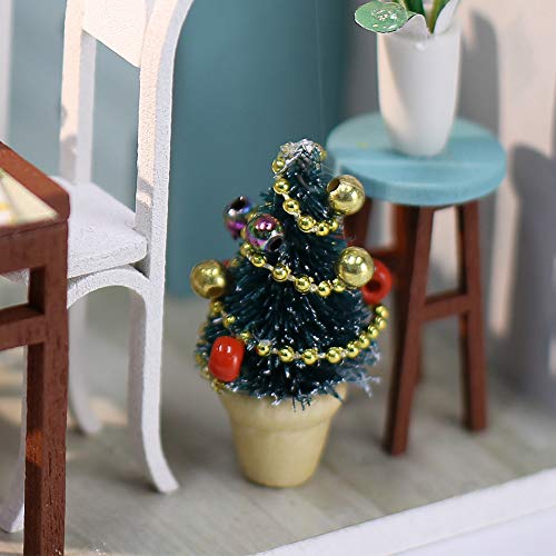 Christmas Doll House Miniature Dollhouse Kit DIY Wooden Mini House Model Dollhouse Accessories with Furniture Set Toy Plus Dust Proof Cover Assembled Cabin Handcrafts Educational Toys for Kids Adults