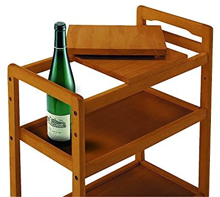 Image of 3-Tier Solid Wood Rolling Bar Cart, Wine Serving Trolley (3 tier, Brown Polish) (Style 16)