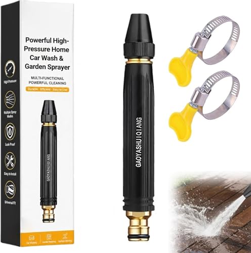2026 High Pressure Car Wash Nozzle, Adjustable Jet Spray Nozzle for Garden Hose, Heavy Duty Metal Water Hose Nozzle with Quick Connector, Clamps for Car Washing, Patio Cleaning, Watering Plants by HONGKEIE - Used condition - US$8.98