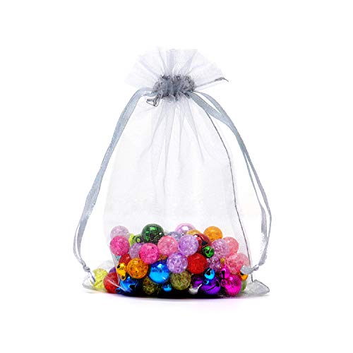 Image of 50pcs Drawstring Organza Jewelry Candy Pouch Christmas Wedding Party Favor Gift Bags (7x9, Gray)