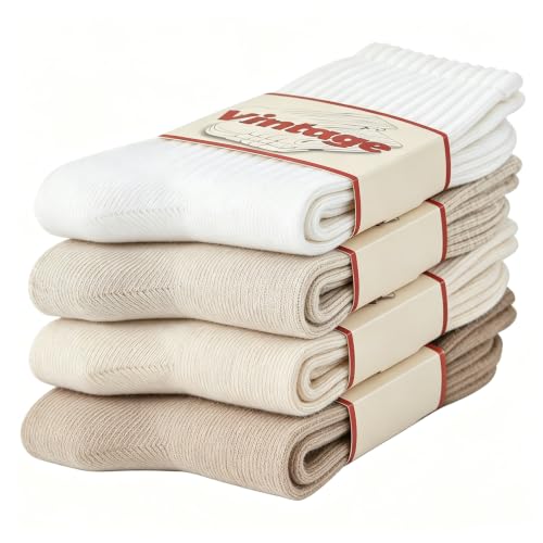 Image of DAUCO 4 Pairs 98% Cotton Socks for Men Women Crew Seamless Fall Slouchy Socks