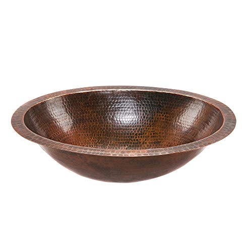 Premier Copper Products LO19FDB 19-Inch Oval Under Mount Hammered Copper Bathroom Sink, Oil Rubbed Bronze