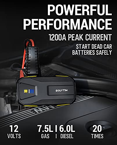 Solvtin S6 Jump Starter 1200A Car Starter For Up To 7.5L Gas And 6.0L Diesel Engine 12V Battery Jump Starter With Smart Jumper Cables Portable Power Bank With Pd18W Port, Qc 3.0 And Led Light #TOP1