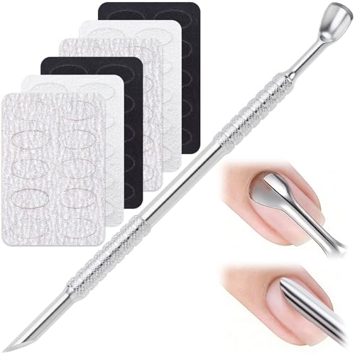 SmallCat 1 Pcs Cuticle Pusher Tool with 100#/180#/240# Grit Nail Files, Metal Cuticle Tools, Stainless Steel Round Manicure Tools for Manicure Pedicure Nail Art, Salon, Home Use