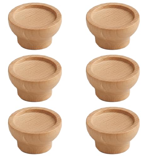 Image of Steam Beech Wood Drawer Knob| Solid Wooden Cabinet Door Handle | Round Knobs for Drawer, Wardrobe & Cupboard | Natural Finish Pull Handle for Kitchen Cabinets & Home - | 2 Inch,6 Piece|