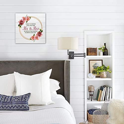 Plaque murale en bois Mr & Mrs contre les murs vides