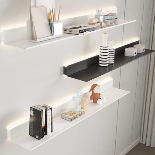 Étagère flottante avec éclairage LED suspendue, organiseur de rangement mural maison et salon