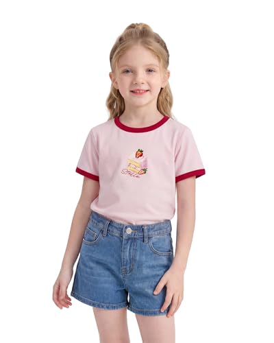 Image of Stelle Girls Graphic Tees Short Sleeve Girls Shirts Cute Tops Crew Neck Casual Basic Summer T-Shirt for Kids Teen 4-15 Years