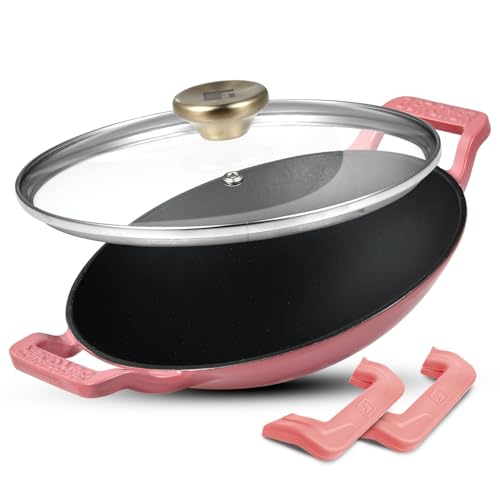 Image of BERGNER Excalibur Lightweight Cast Iron Appachetty with Lid 22cm (1L), Non-Stick Coating, PFAS Free, Perfect Heat Distribution, Elegant Design, Silicone Grips - Induction and Gas Stove Ready (Pink)