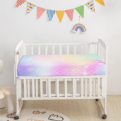 Image of Crib Bedding Set,3pcs Nursery Crib Bedding with Comforter Crib Sheet & Crib Skirt,Mermaid Scales Colorful Turtle Printed Nursery Bedding for Baby Boys and Girls(Pink Turtle)
