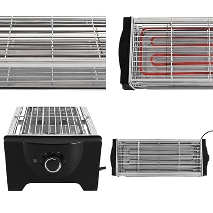 2200W Elektrischer Tischgrill aus Edelstahl mit 3U-Form Heizrohr, Einstellbarer Temperature Barbecue Tischgrill mit 2 Grillgittern (150-230℃), Tragbare Elektro Grill BBQ Balkongrill Picknickgrill – Bild 4