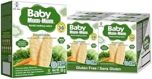 Want-Want Baby Mum-Mum Rice Rusks, Vegetable, Gluten Free, Allergen Free, Non-GMO, Rice Teether Cookie for Teething Infants, 50gms, 24 Rusks per box - Case pack of 6