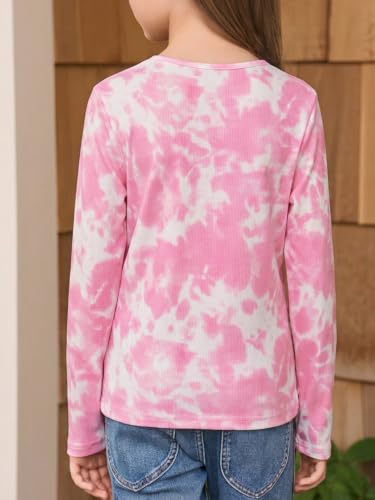 Image of Haloumoning Girls Long Sleeve Shirts Crewneck Ruched Side Slim Fit Tops Ribbed Knit Casual Tee Shirt 4-15 Years