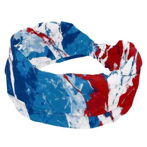 RODAILYCAY Breites Stirnband, elastisches Haarband, Kopfbedeckung, blau, rot, weiß, Marmor-Textur, Twist-Kopf, Turban-Stirnband, Haarschmuck für Damen