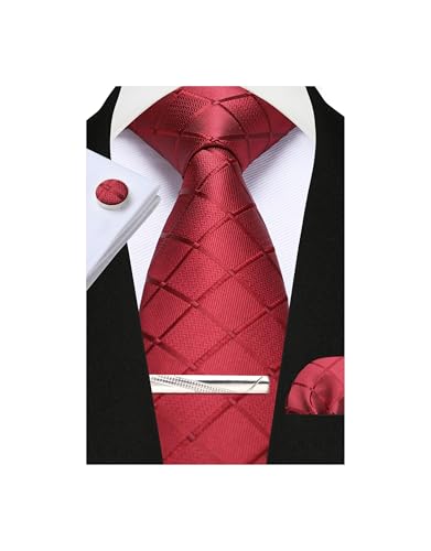 Image of Striped Plaid Polka Dot Mens Tie Formal Necktie Pocket Squares Ties Clips Cufflinks Classic for Men Set