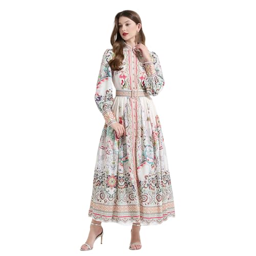 Robe longue rétro à col montant et manches lanternes pour vos soirées d'automne élégantes