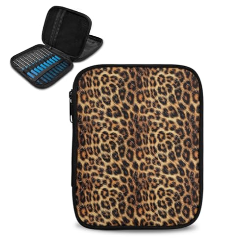 Kathyboom Estojo organizador de crochê clássico de leopardo vazio - Suporte de gancho de crochê para agulhas de tricô circulares e suprimentos de crochê, acessórios de tricô