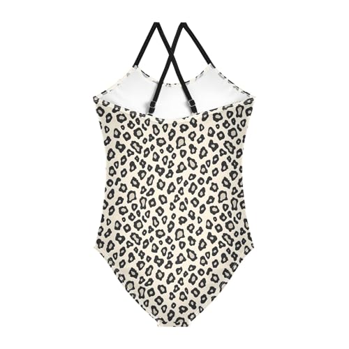 senya Girls Swimsuits One-Piece Swimwear Tie Bathing Suit Beach Summer Round Neck 9-10T Leopard Print Like Pattern on Beige2